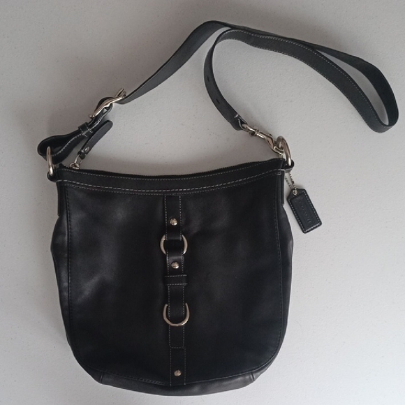 Coach Handbags - Coach Black Leather Belted Mid-size Crossbody Shoulder Unisex Bag Like New